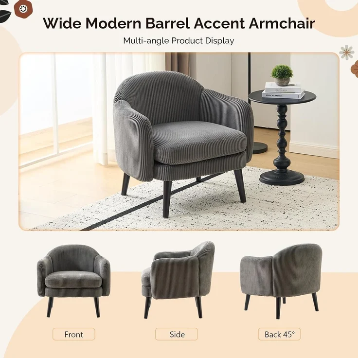 Sessel Cocktailsessel Loungesessel Lesesessel 113kg Cord-stoff Grau – Bild 7