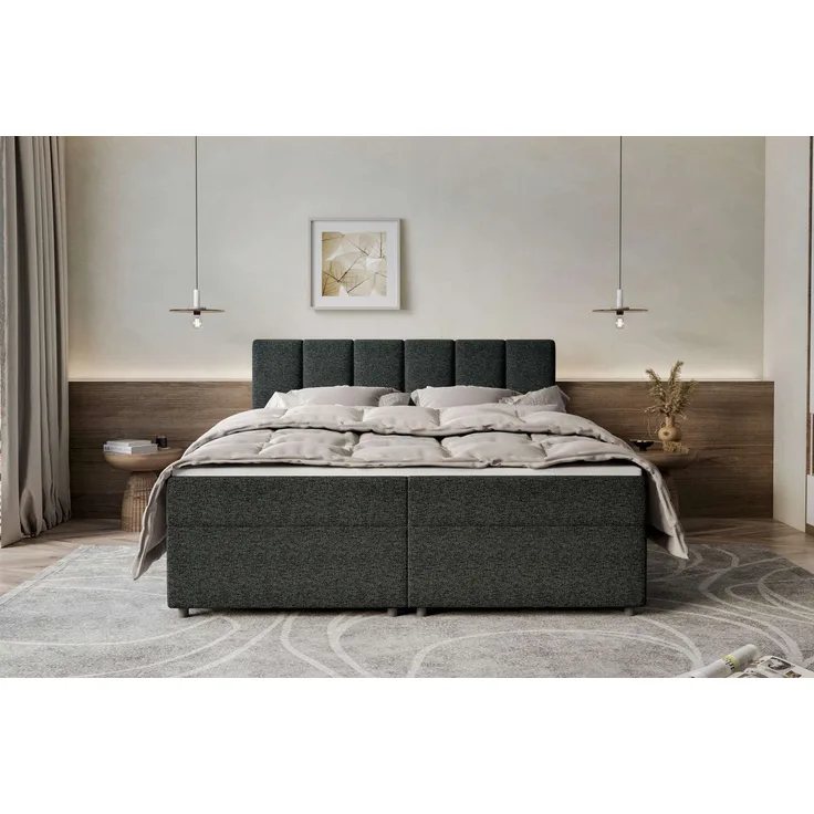 99rooms Boxspringbett Bergamo, 200x200 cm, Webstoff MALMO_NEW, mit Topper, Bonellfederkern, modern