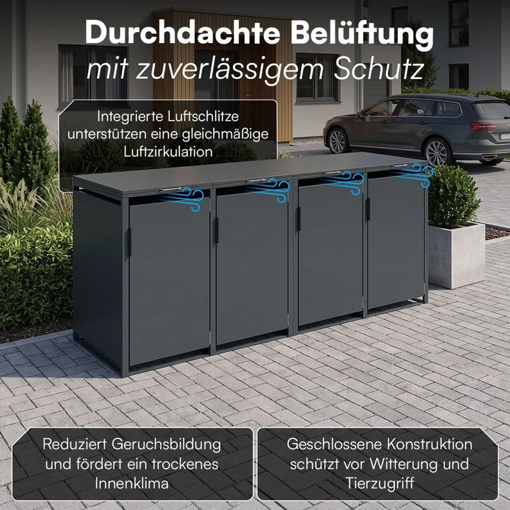 STEELSØN 'Thoria' Mülltonnenbox 4er je 120 Liter, anthrazit, Mülltonnenverkleidung aus Stahl, wetterfest, 102x62x234 cm, Müllbox für 4 Tonnen – Bild 7