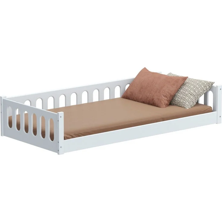 CADANI Monte 2in1 Bodenbett 90x200 cm Montessori Kinderbett Rausfallschutz abnehmbar - weiß, 37 kg schwer, bis 200 kg belastbar, extra starker Roll-Lattenrost, umbaubar – Bild 3