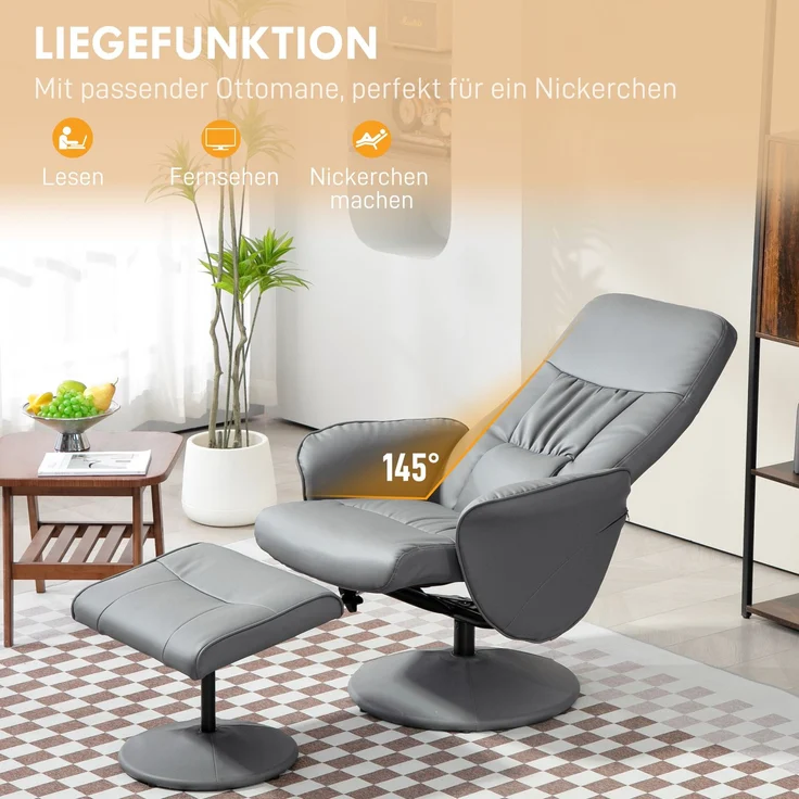 HOMCOM Relaxsessel, Metall, Kunstleder, Hellgrau, 81L x 76B x 101H cm – Bild 4