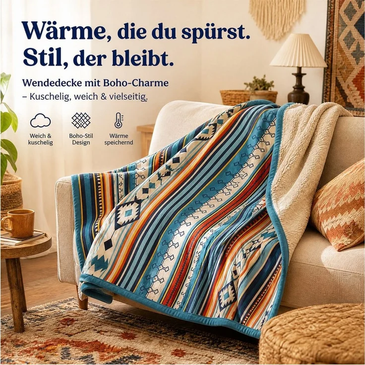 Wohndecke Kuscheldecke Fleecedecke 127x152 / 150x200 cm, weich & warm, PFCTART, Flauschige Decke, wendbar, 100 % Mikrofaser mit Aztekenmuster – Bild 2