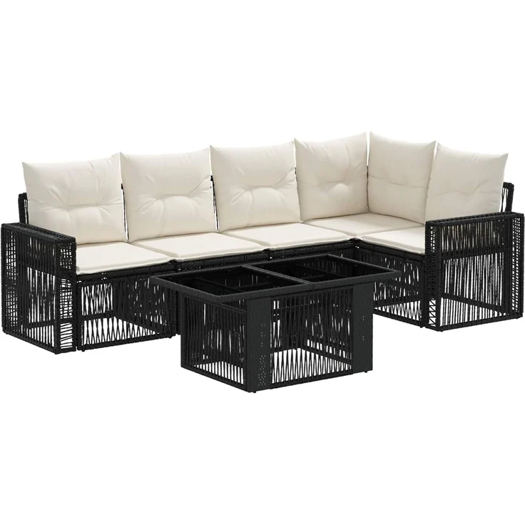 vidaXL Gartensofa-set 6 stk. Schwarz und Cremeweiß 100 x 55 x 73 cm 3436789 – Bild 2