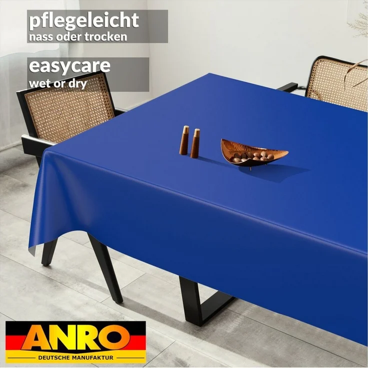 ANRO Tischdecke abwaschbar Wachstuch-Tischdecke Gartentischdecke (Einzelstück 1-tlg), wasserabweisend Einfarbig Blau Breite 140cm – Bild 2