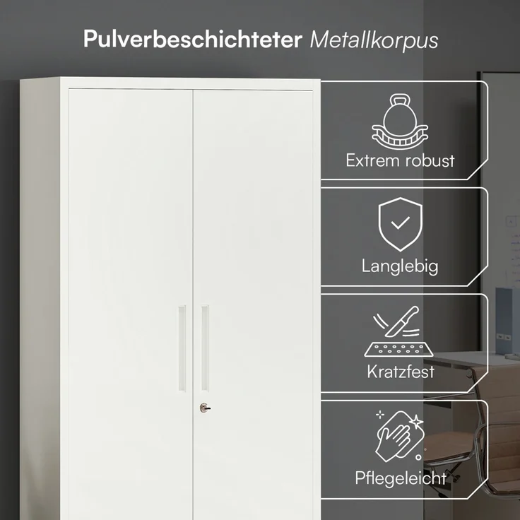STEELSØN 'Regulus' Aktenschrank, Metall, weiß, 175x40x80 cm, abschließbar, Metallschrank mit 5 Fächern, geeignet als Werkzeugschrank – Bild 3