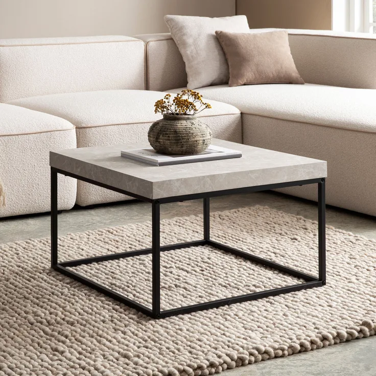 FINEBUY Couchtisch FB59778 (60 cm MDF, Wohnzimmertisch Stein Optik Sandfarben), Sofatisch Beige Modern, Kaffeetisch Rechteckig