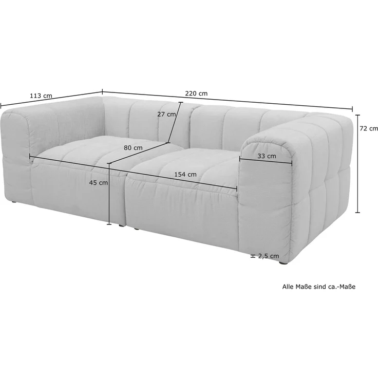 DOMO. collection Sofa 800 019, 2-Sitzer Couch mit Taschenfederkern und gepolsterter Rückenlehne, 2er Bigsofa, Polstergarnitur 113 x 220 x 72 cm (BxTxH), creme – Bild 9