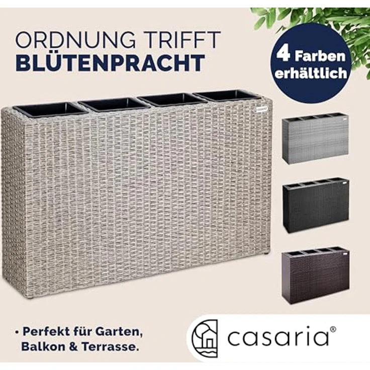 Casaria Pflanzkübel, 4 Innentöpfe Herausnehmbar Polyrattan 95x27x60cm Blumentopf Creme – Bild 8