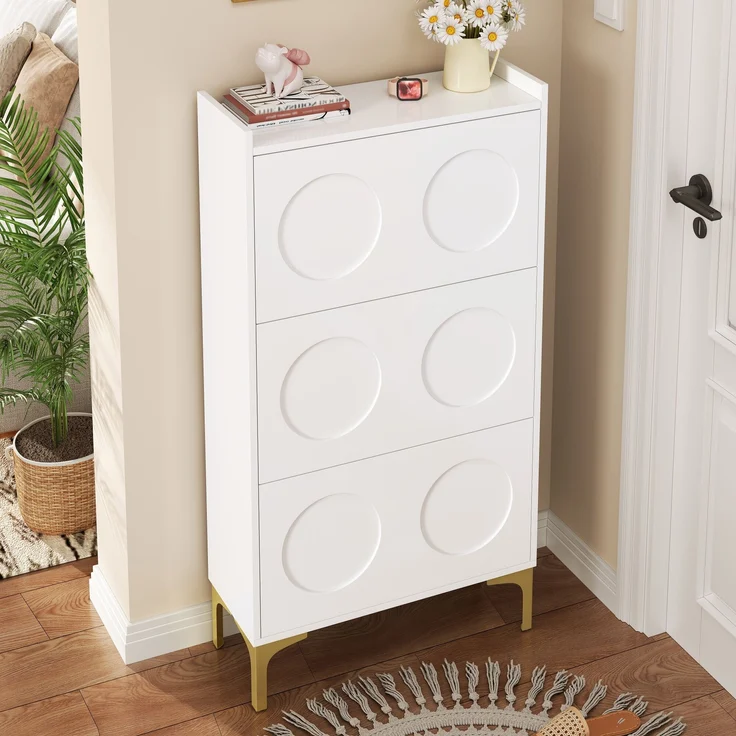 Schuhschrank aus MDF mit Klappfächern, 63x24x120 cm, Weiß – Bild 2