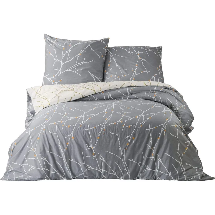 BEDSURE Bettwäsche 200x220 Baumwolle Grau - Bettwäsche-Sets 200x220 cm Bettbezug 3teilig mit 2 Kissenbezüge 80x80 cm, Bettwäsche Warm mit Reißverschluss Zweige Muster
