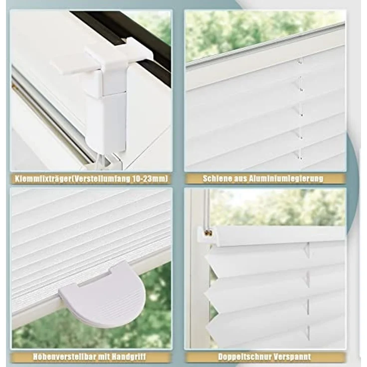 Plissee ohne Bohren Klemmfix 115x200 cm(BxH) Weiß Jalousie Sonnenschutz Easyfix Faltrollo Lichtdurchlässig Rollo für Fenster & Tür – Bild 4