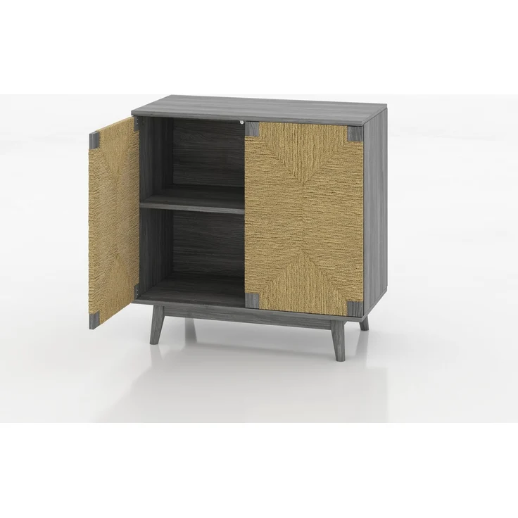DESVIAE Sideboard Grau aus Holzwerkstoff – 79x78x39,5 cm – Papierseil-Geflecht, verstellbarer Fachboden – Bild 8