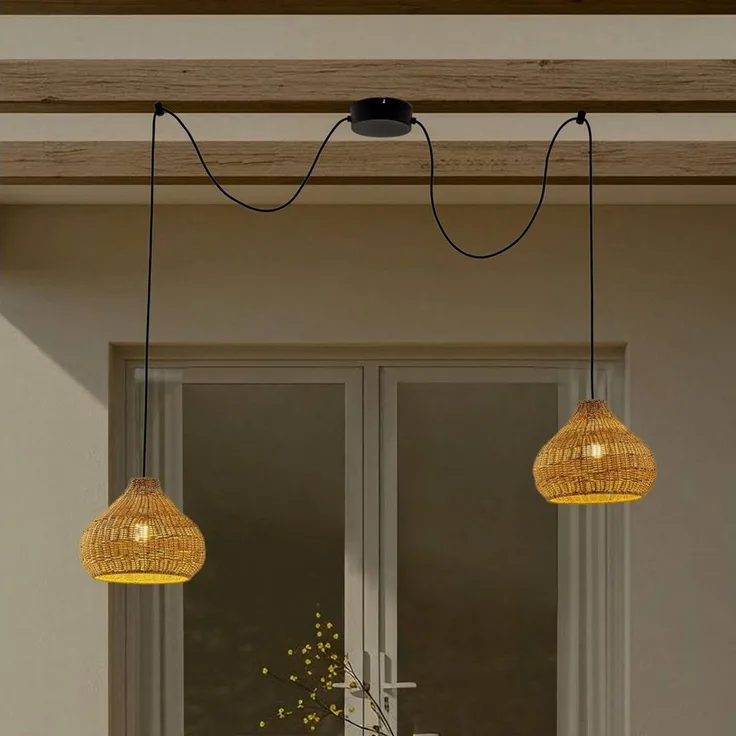 Lucande Hängeleuchten Taniola, Holz IP44, 2x15 W LED