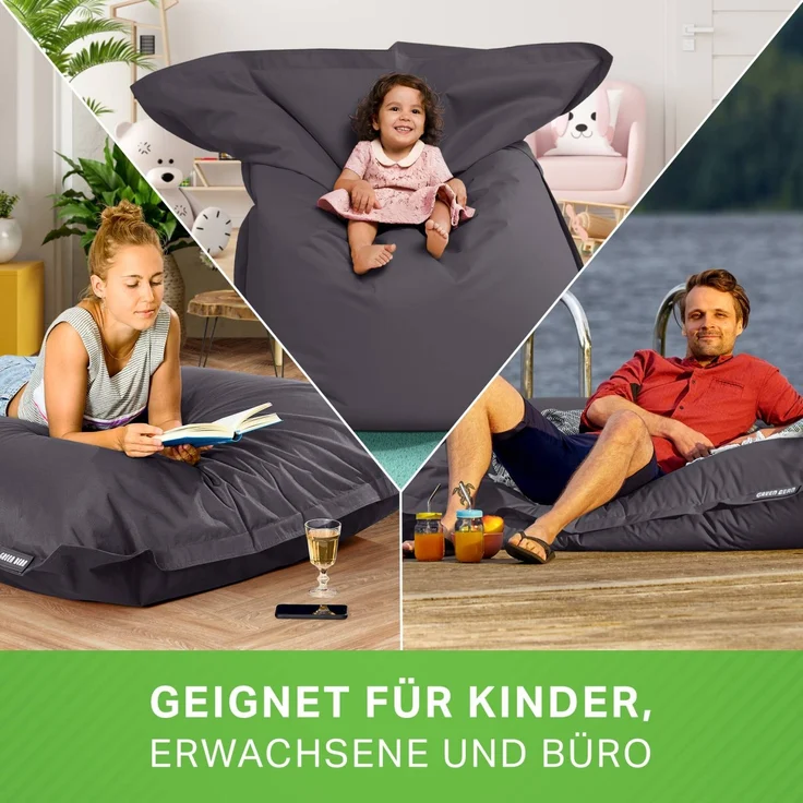 Green Bean® Outdoor Sitzsack, waschbar & wetterfest, Polyester-PVC-Stoff, Anthrazit, 140x180 cm, 380 Liter – Bild 5