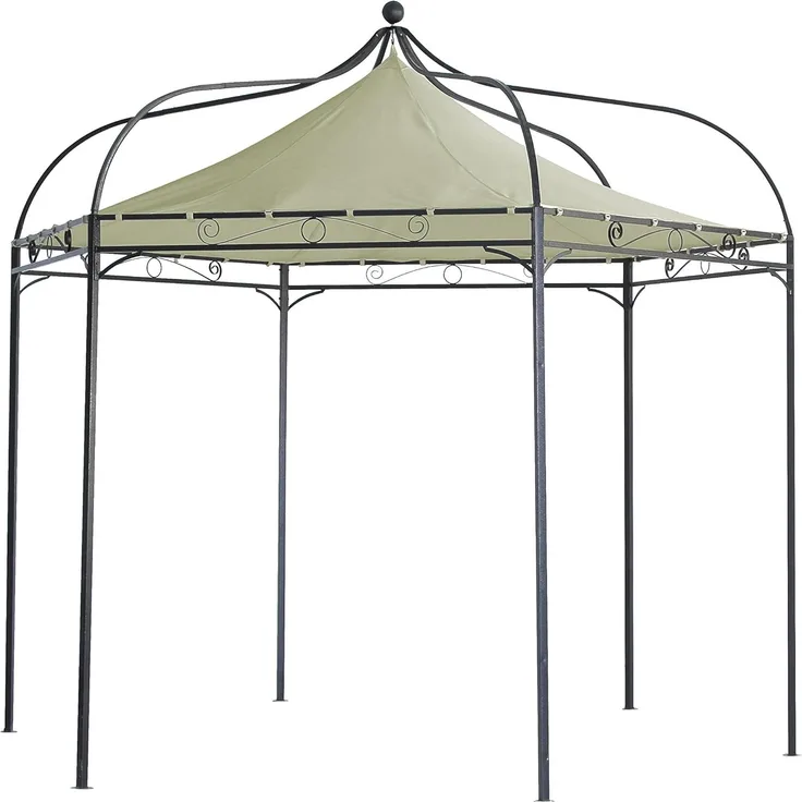 Pavillon MODENA 6-eckig, Stahl schwarz, Plane PVC-beschichtet écru