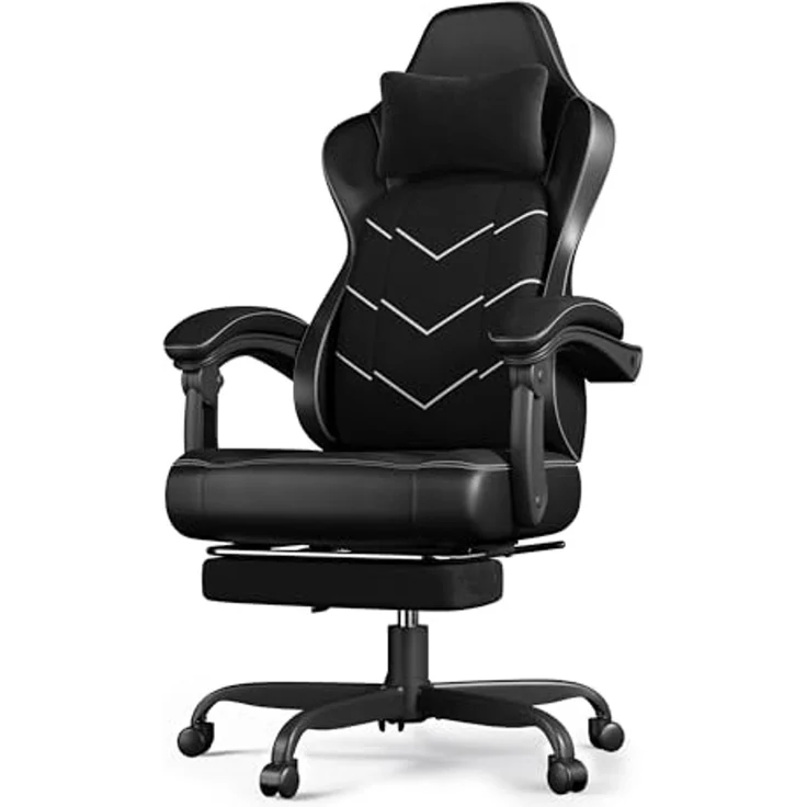JUMMICO Ergonomischer Bürostuhl mit Dynamischer Lordosenstütze & Fußraster, Gaming Stuhl für Langzeitkomfort, Atmungsaktiver Schreibtischstuhl Stoff für Homeoffice, Schwarz – Bild 1