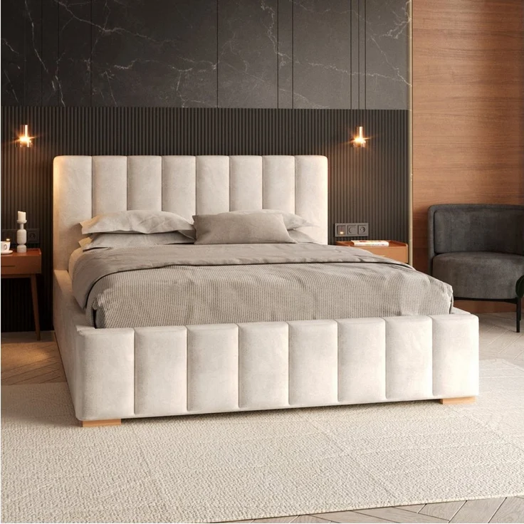 FDM Polsterbett modern mit Bettkasten MADE IN EU - mit hochwertigem Velours Bezug (verfügbar 90x200 120x200 140x200 160x200 180x200cm, Bettrahmen, Bett, mit großen gepolsterten Kopfteil, mit Bettkasten zum aufklappen), Hebbarer Metallrahmen, Bettkasten... – Bild 1