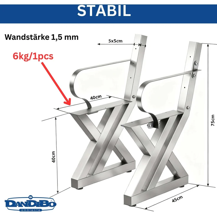 DanDiBo 2x Bankgestell mit Lehne Edelstahl Set DIY Bank Füße Bankkufen Bankbeine 96681 Sitzgestell für Gartenbank Robust Stabil – Bild 2