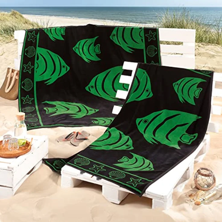 Delindo Lifestyle Strandtuch Tropical FISCHE, XXL Strandlaken aus 100% ägyptischer Baumwolle, (1-St), Jacquard-gewebtes Motiv – Bild 4