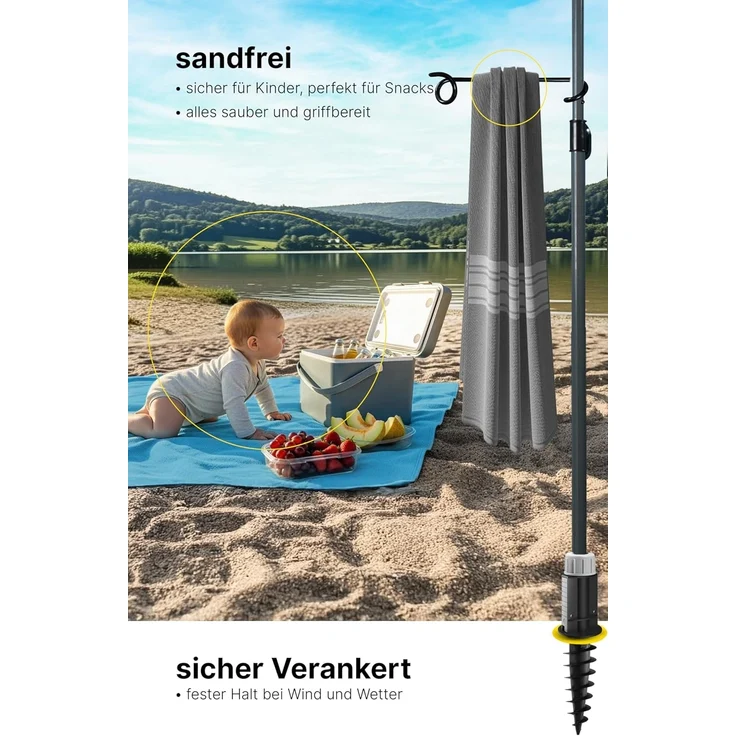 4smile Sonnenschirm, 5er-Set, Türkis, praktischer Sonnenschirm Strand, Ø 200 cm, Stabiler Strandschirm, Schirmständer Erdspieß, Sonnensegel Strand, kompakte Stranddecke, Schirmhülle – Bild 4