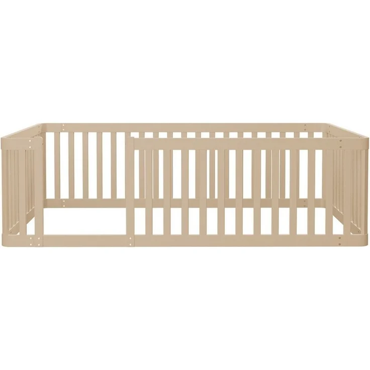 Flieks Kinderbett, Massivholzbett Bodenbett 90x200 cm mit Zaun ohne Lattenrost – Bild 4