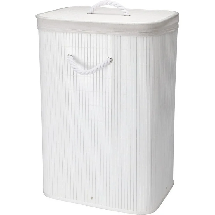 Koopman Wäschekorb Wäschebehälter Faltkorb Weiß Bambus 40x30x60 cm (1 St), Weiß, Faltbar, 60x40x30cm, mit Deckel, Dekorativ – Bild 4