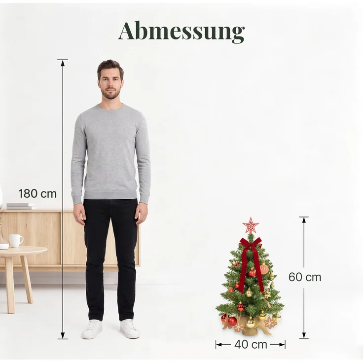Aurelia Home Künstlicher Weihnachtsbaum 60 cm – PVC-Zweige, Holzständer – Bild 6