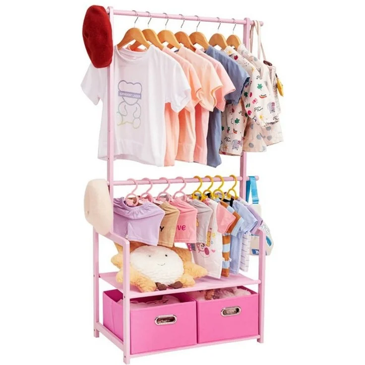 Yorbay Kleiderständer Kinder Kleiderständer aus Bambus, 74 x 35 x 140cm, Kinderregal, (Mit 2 Boxen, Kleiderstange, Kinder offnene Kleiderschrank), Garderobenständer für Kinder, Kinderzimmer und Schlafzimmer – Bild 4