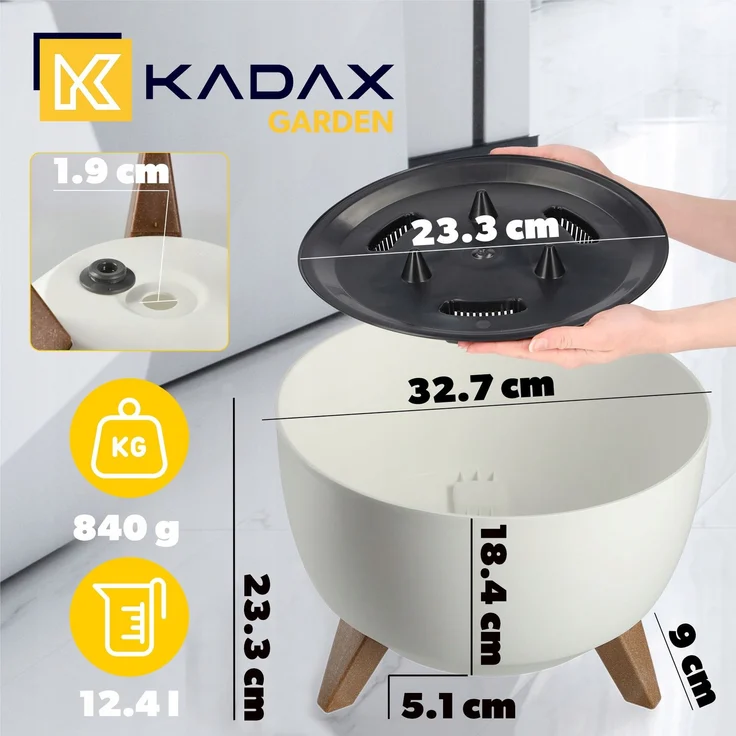 KADAX Blumentopf, Blumentopfabdeckung auf Beinen, Einsatz, Blumenständer, 33 cm, weiße runde Schüssel – Bild 2