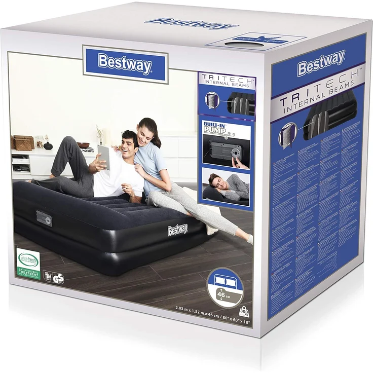 Bestway 'Aeroluxe' Doppel-Luftbett mit integrierter Elektropumpe, blau, 203 x 152 x 46 cm – Bild 19