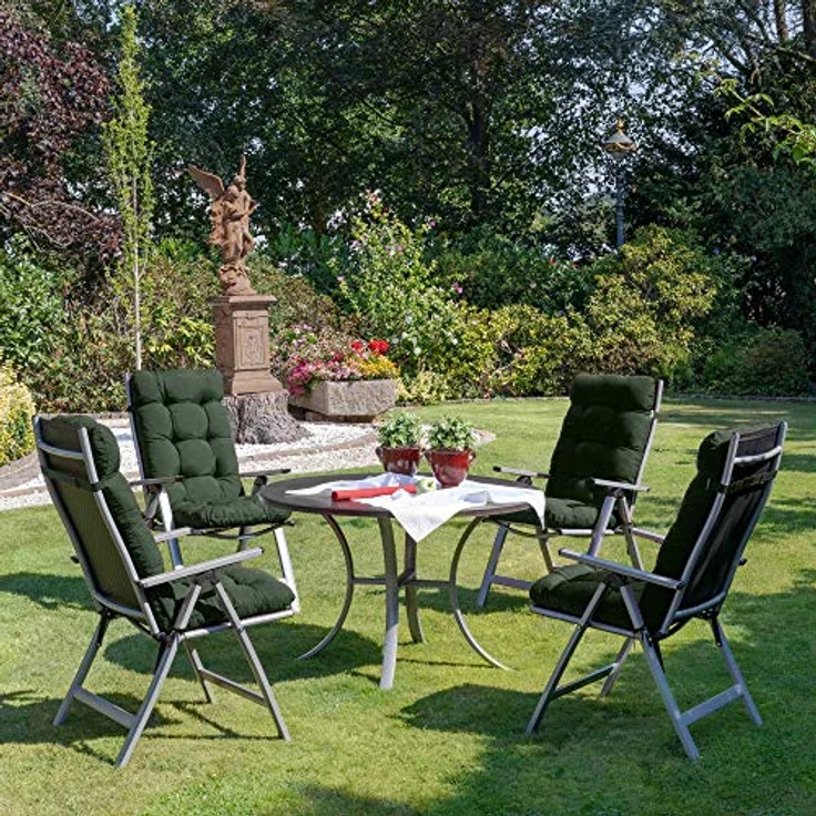 Beautissu Hochlehnerauflage 6er Set Hochlehner Auflagen Flair HL, 120 x 50 x 8 cm, Dunkelgrün, Sitzpolster Set für Gartenstühle Outdoor – Stuhlkissen für Hochlehner – Bild 3