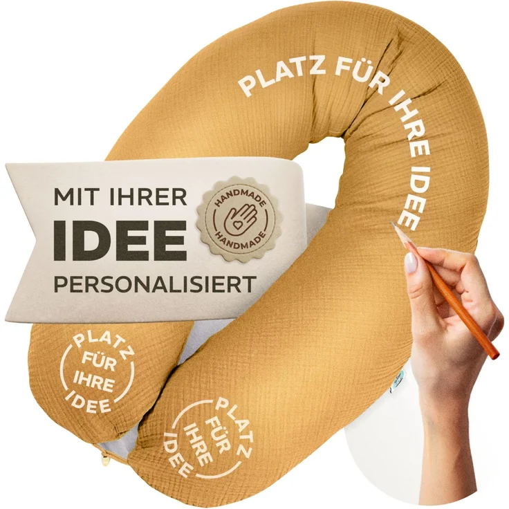 sei Design Stillkissenbezug Musselin personalisierbar – Bezug für Stillkissen 190x30 cm, Schwangerschafts- & Seitenschläferkissen, 100% Baumwolle, weich, atmungsaktiv, mit Reißverschluss, waschbar