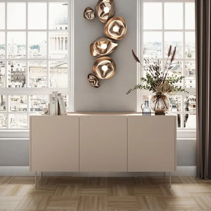Lomadox Sideboard DELFT-141, in kaschmir und Eiche, 170 cm breit, grifflos – Bild 5