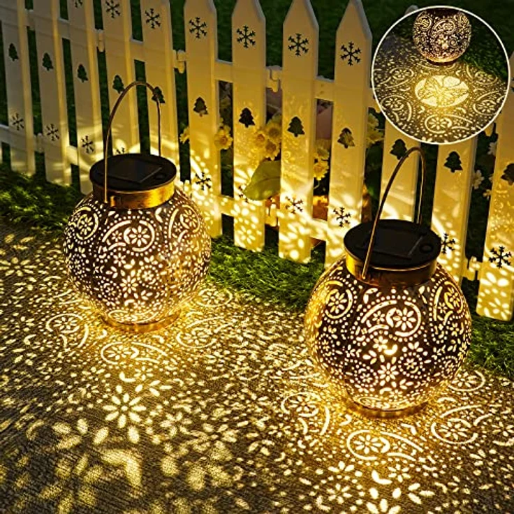 Solarlaterne für Außen, 2 Stück Solarlampen Balkon Deko, Outdoor IP65 Wasserdicht Gartendeko für Draußen, LED Vintage Laterne Hängend für Veranda, Garten Dekorationen Terrasse Rasen Hof Gehweg – Bild 2