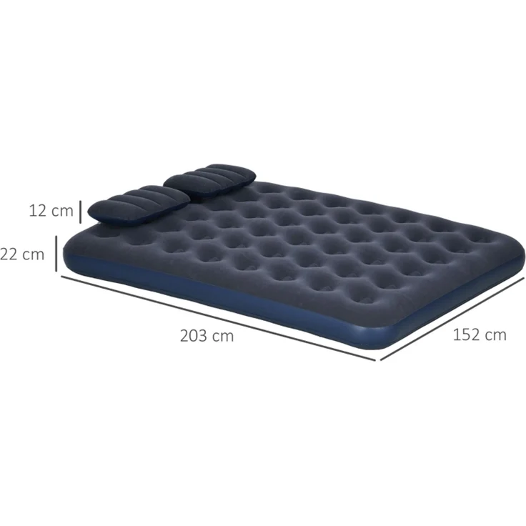 EINHOM Luftbett Doppel-Luftmatratze mit Handpumpe & Kopfkissen, Blau 203 x 152 x 22 cm für Camping & Gäste – Bild 2