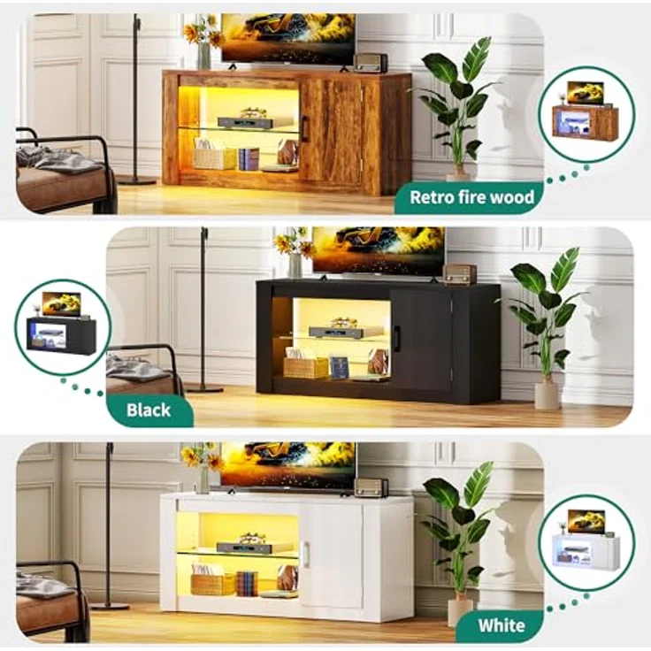 YITAHOME TV Schrank, TV Lowboard LED Schwarz - Fernsehschrank Fernsehtisch mit RGB-LED-Leuchten Lowboard Glasregal Fächern für 43 Zoll & kleinere TVs,für Wohnzimmer Schlafzimmer, B106 x H50 x T35 cm – Bild 6