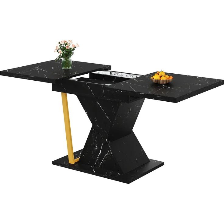 Ausziehbarer Esstisch - Holztisch in schwarz, 110(140) x 80 x 76 cm - Für Küche & Esszimmer - 6 Personen Tisch mit ausziehbarer Platt – Bild 9