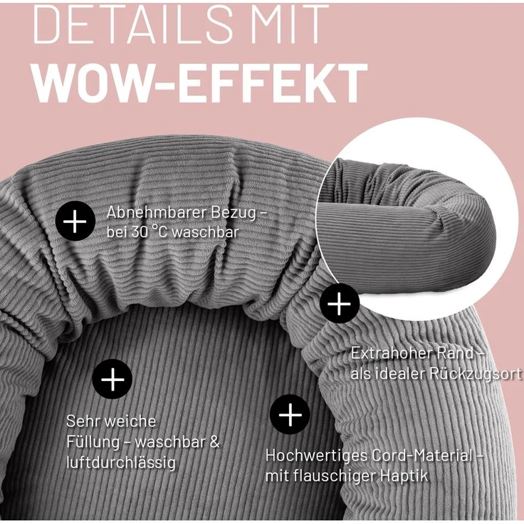 Lumaland Katzenbett Cord 60x20cm grau vakuumiert – Bild 4