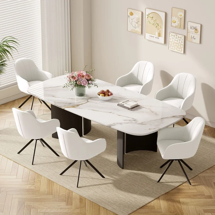Hawthyhome 4-Fußstuhl Esszimmerstuhl drehbar mit Armlehne, 360° Drehfunktion, Leinenbezug, stabiles schwarzes Metallgestell, moderner Küchenstuhl für Esszimmer, Wohnzimmer, Büro & Homeoffice, Weiß – Bild 1