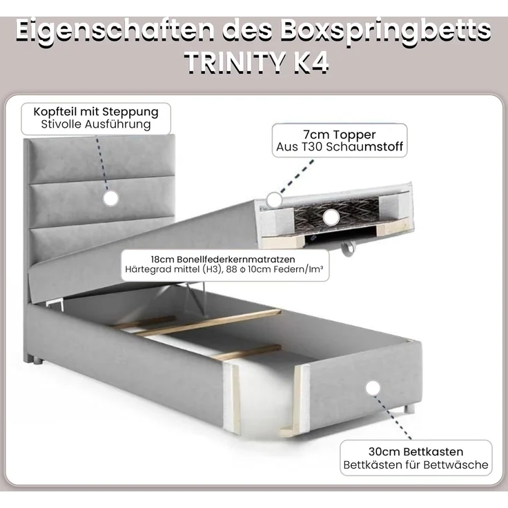 Best For Home Box Spring Bed with 7-Zone Bonell Spring Mattress, Box Spring Bed with Mattress and Storage Space – Bild 5