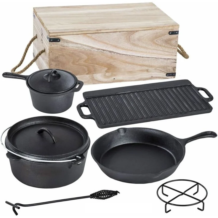 Gusseisen-Kochset DUTCH 6-teilig, Gusseisen, schwarz