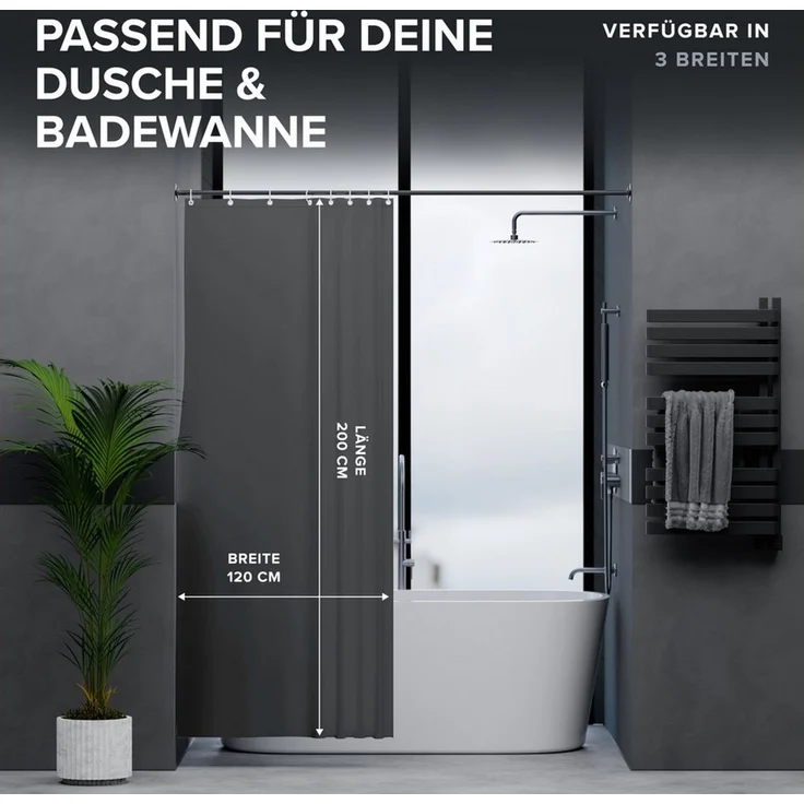 ovimar Duschvorhang Breite 120.00 cm (1-tlg), aus Polyester in Dunkelgrau zur Zum Aufhängen – Bild 4