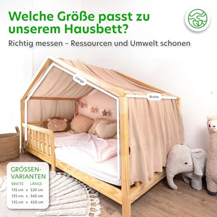 lilimaus Betthimmel Musselin Hausbett Himmel Kinderzimmer Baumwolle mit Gold, Gemütlicher Baldachin aus Baumwolle für traumhafte Kinderzimmer-Deko – Bild 5