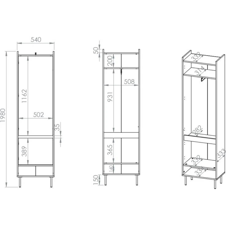 Selsey "Dioce" Kleiderschrank 2-türig, Stange und Regal, greige, 54 cm – Bild 5