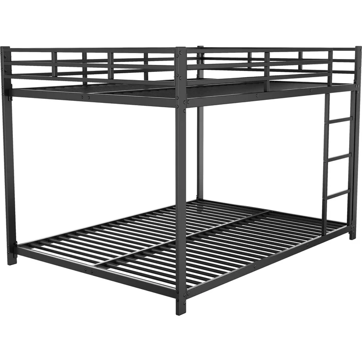 Metall Etagenbett 140x200 cm für Kinder, stabiler Doppelstockbett Rahmen mit Sicherheitsgeländer, platzsparend Schwarz – Bild 10