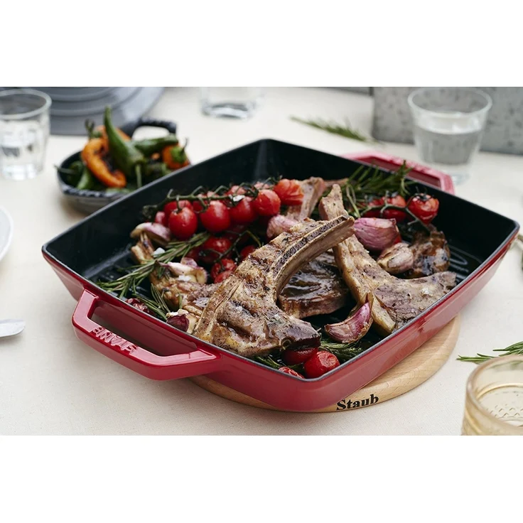 Staub Grillpfanne STAUB Grill Pans Grillpfanne, 28 cm quadratisch Gusseisen Kirsch-Rot, (1-tlg) – Bild 2