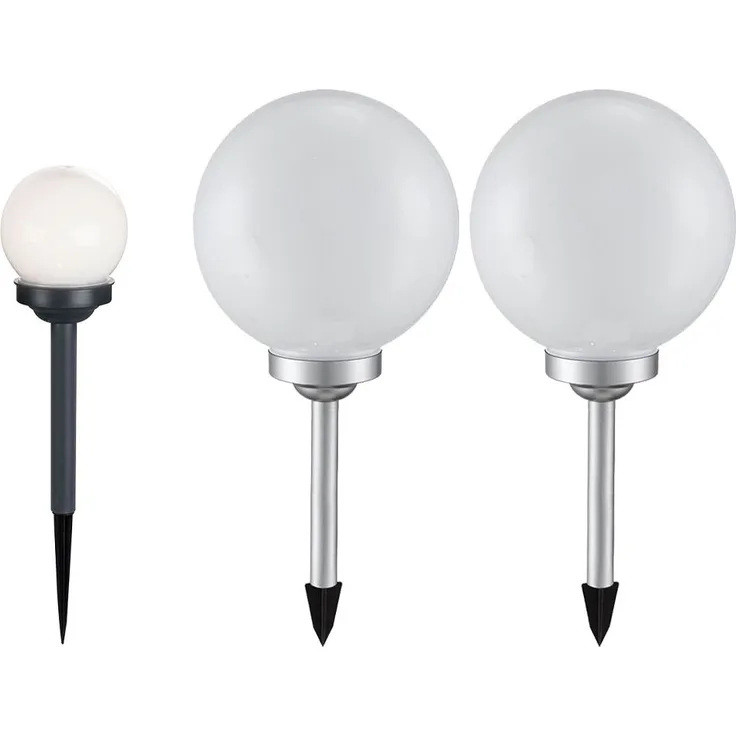 3er Set LED Solarleuchten, Kugel weiß, Erdspieß, D 10/20 cm