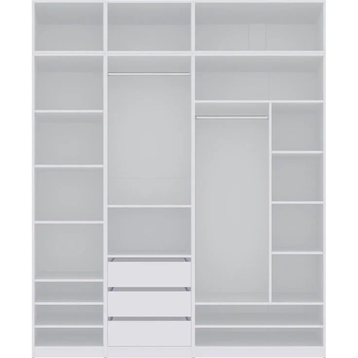 Marmex Möbel Tres Set-W/N (B) Garderobenschrank-Set für Kleidung, Schuhe, offener Kleiderschrank mit Aufsatz, Schlafzimmerschrank, laminierte Spanplatte, weiß 180x246x51 cm – Bild 2