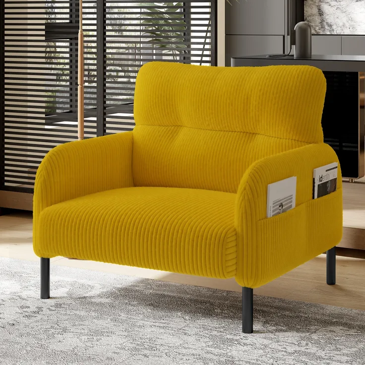 LVHOM Sessel mit Seitentaschen, Relaxsessel Cordstoff, Polstersessel Lehnstuhl Wohnzimmersessel mit Metallbeine