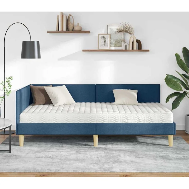 vidaXL Eckbettgestell mit Matratze 2 stk. Blau 90 x 200 cm Stoff 3393748 – Bild 3